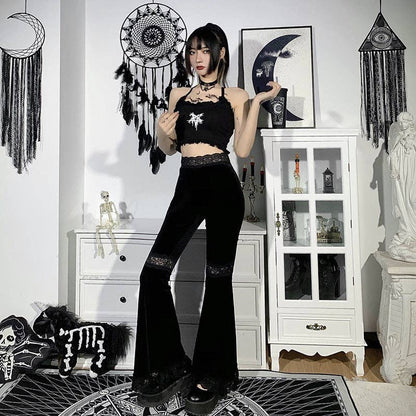 High Waisted Lace Flared Pants